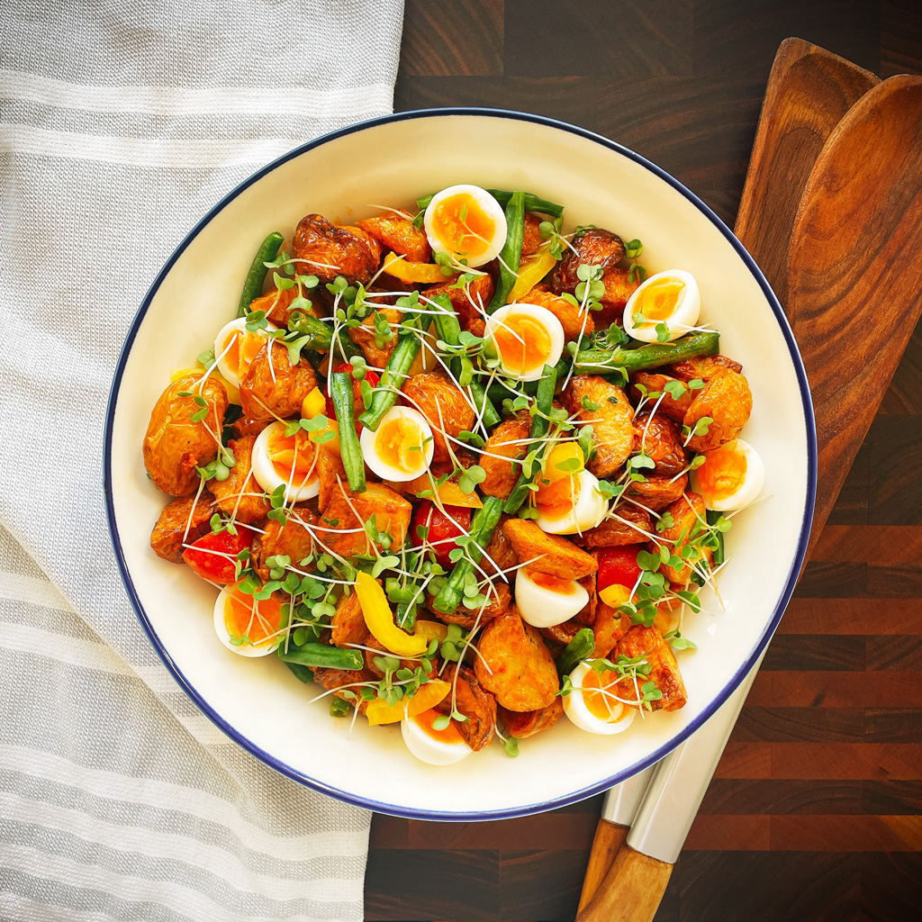 Cold potato and pesto salad.